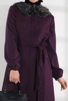 Tesettür giyim MÜRDÜM SUNİ KÜRK DETAYLI KABAN 9768 
