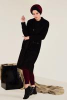 Tesettür giyim SİYAH CEPLERİ PÜSKÜL DETAYLI SÜET KABAN 9776 
