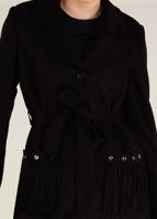 Tesettür giyim SİYAH CEPLERİ PÜSKÜL DETAYLI SÜET KABAN 9776 