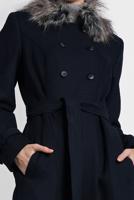 Tesettür giyim LACİVERT BELİ KUŞAKLI YAKASI KÜRKLÜ KAŞE KABAN 9783 