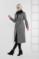 Tesettür giyim GRİ YAKASI KÜRKLÜ GİZLİ DÜĞMELİ KABAN 9790 