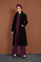 Tesettür giyim SİYAH GİZLİ DÜĞMELİ CEPLİ KABAN 9792 