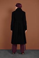 Tesettür giyim SİYAH GİZLİ DÜĞMELİ CEPLİ KABAN 9792 