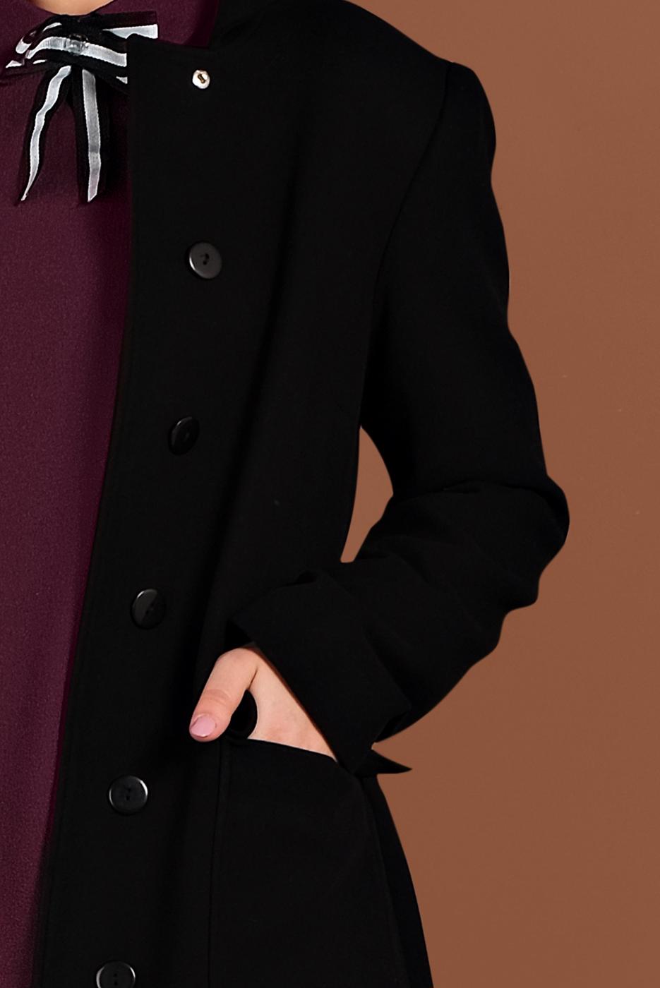 Tesettür giyim SİYAH GİZLİ DÜĞMELİ CEPLİ KABAN 9792 