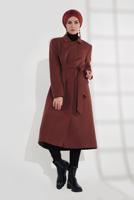 Tesettür giyim KAHVE GİZLİ DÜĞMELİ CEPLİ KABAN 9792 