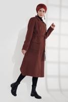 Tesettür giyim KAHVE GİZLİ DÜĞMELİ CEPLİ KABAN 9792 