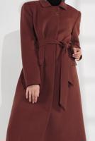 Tesettür giyim KAHVE GİZLİ DÜĞMELİ CEPLİ KABAN 9792 