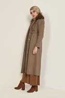 Tesettür giyim KAHVE YAKASI SUNİ KÜRK DETAYLI KABAN 9796 