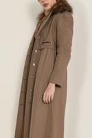 Tesettür giyim KAHVE YAKASI SUNİ KÜRK DETAYLI KABAN 9796 