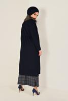 Tesettür giyim LACİVERT YAKASI SUNİ KÜRK DETAYLI KABAN 9796 