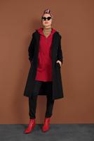 Tesettür giyim SİYAH DÜĞMELİ VE CEPLİ KAŞE KABAN 9800