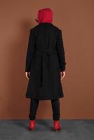 Tesettür giyim SİYAH DÜĞMELİ VE CEPLİ KAŞE KABAN 9800