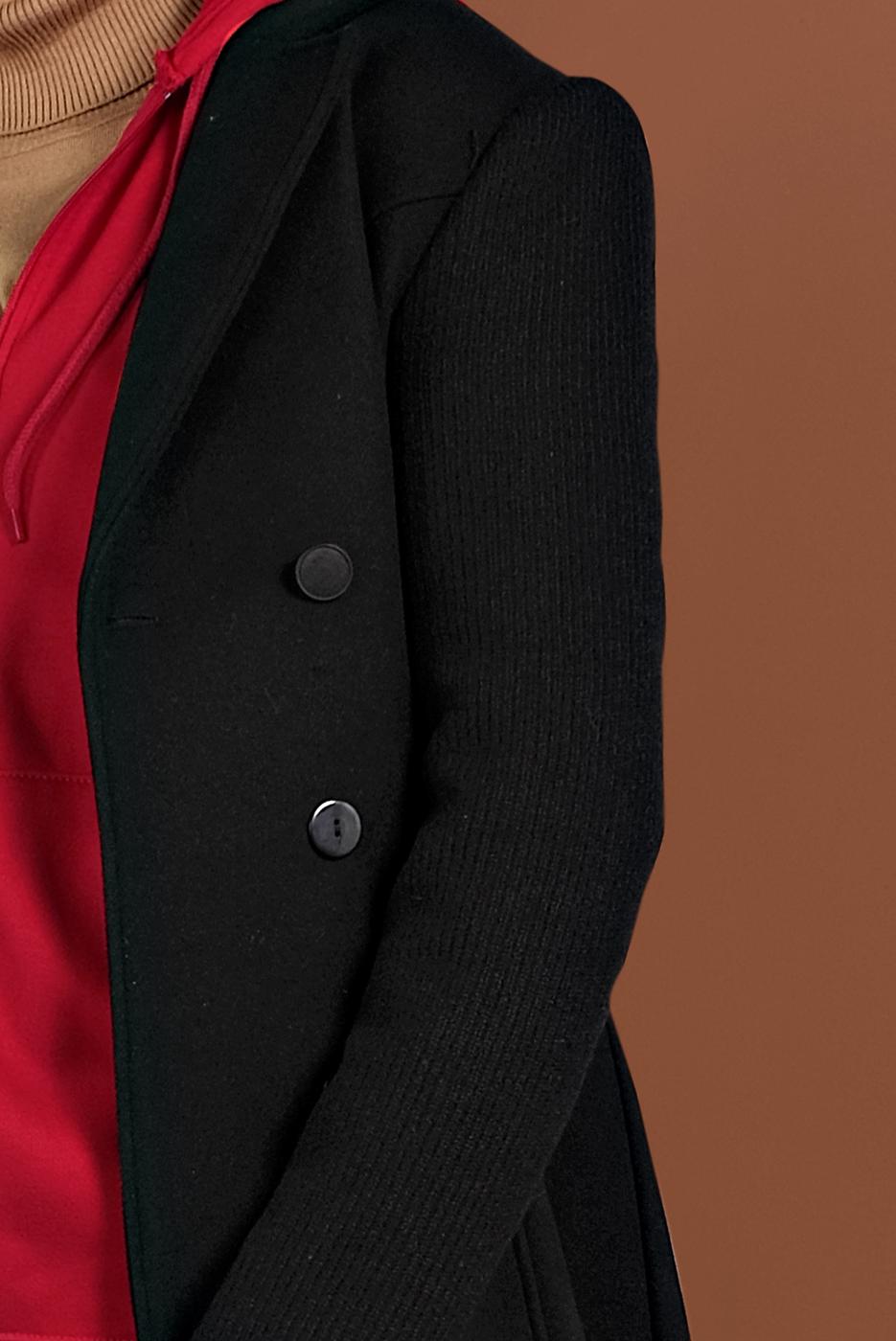 Tesettür giyim SİYAH DÜĞMELİ VE CEPLİ KAŞE KABAN 9800