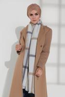 Tesettür giyim KAHVE DÜĞMELİ VE CEPLİ KAŞE KABAN 9800