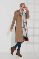 Tesettür giyim KAHVE DÜĞMELİ VE CEPLİ KAŞE KABAN 9800