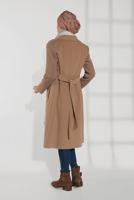 Tesettür giyim KAHVE DÜĞMELİ VE CEPLİ KAŞE KABAN 9800