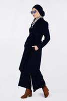 Tesettür giyim LACİVERT DÜĞMELİ VE CEPLİ KAŞE KABAN 9800