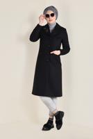 Tesettür giyim SİYAH ALVİNA DÜĞMELİ KAŞE KABAN 9802 