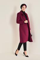 Tesettür giyim KIRMIZI ALVİNA DÜĞMELİ KAŞE KABAN 9802 