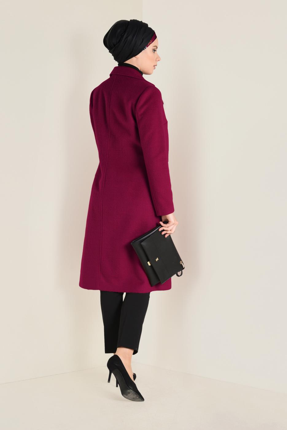 Tesettür giyim KIRMIZI ALVİNA DÜĞMELİ KAŞE KABAN 9802 