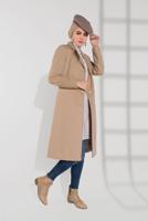 Tesettür giyim BEJ ALVİNA DÜĞMELİ KAŞE KABAN 9802 