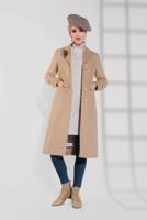 Tesettür giyim BEJ ALVİNA DÜĞMELİ KAŞE KABAN 9802 