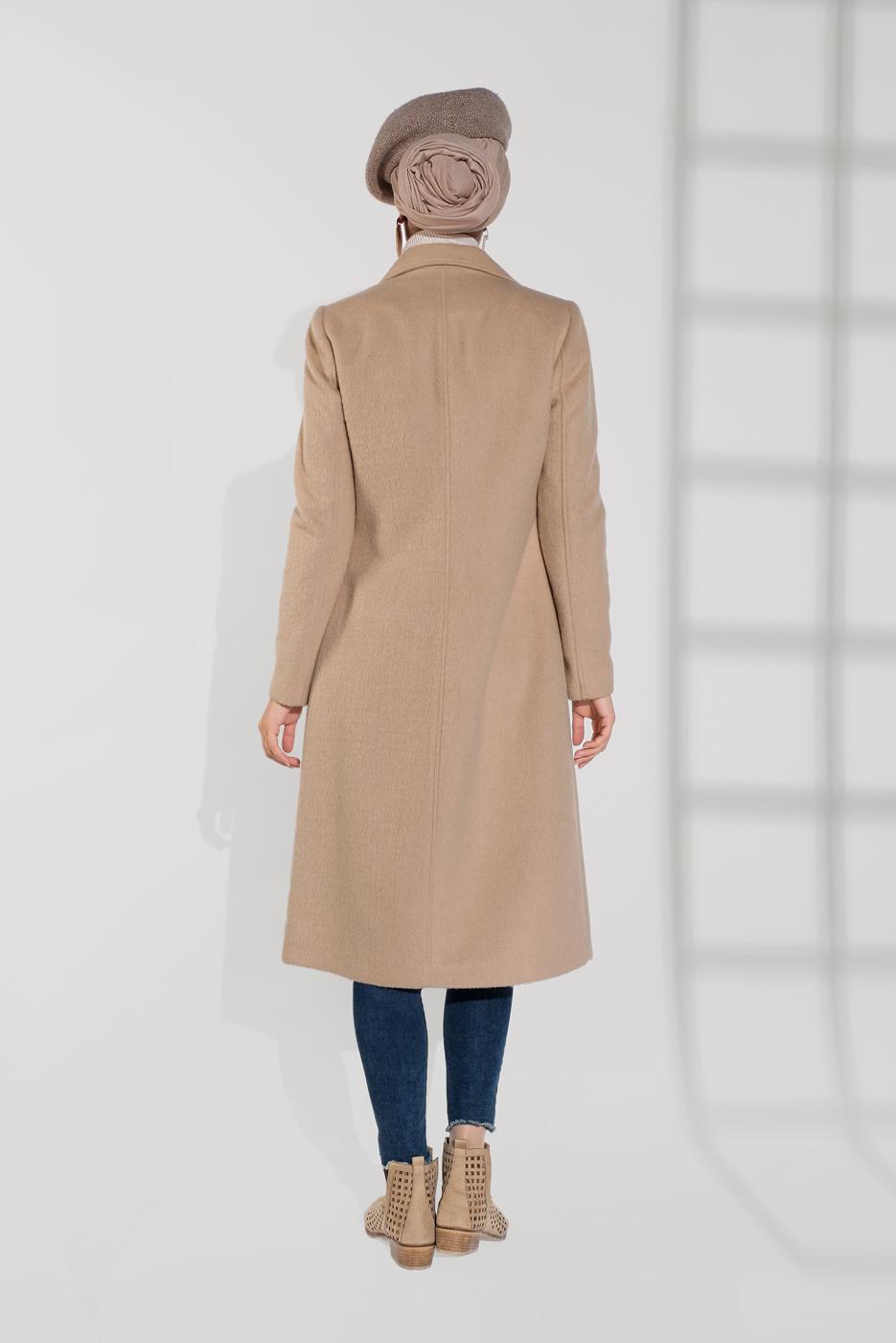 Tesettür giyim BEJ ALVİNA DÜĞMELİ KAŞE KABAN 9802 