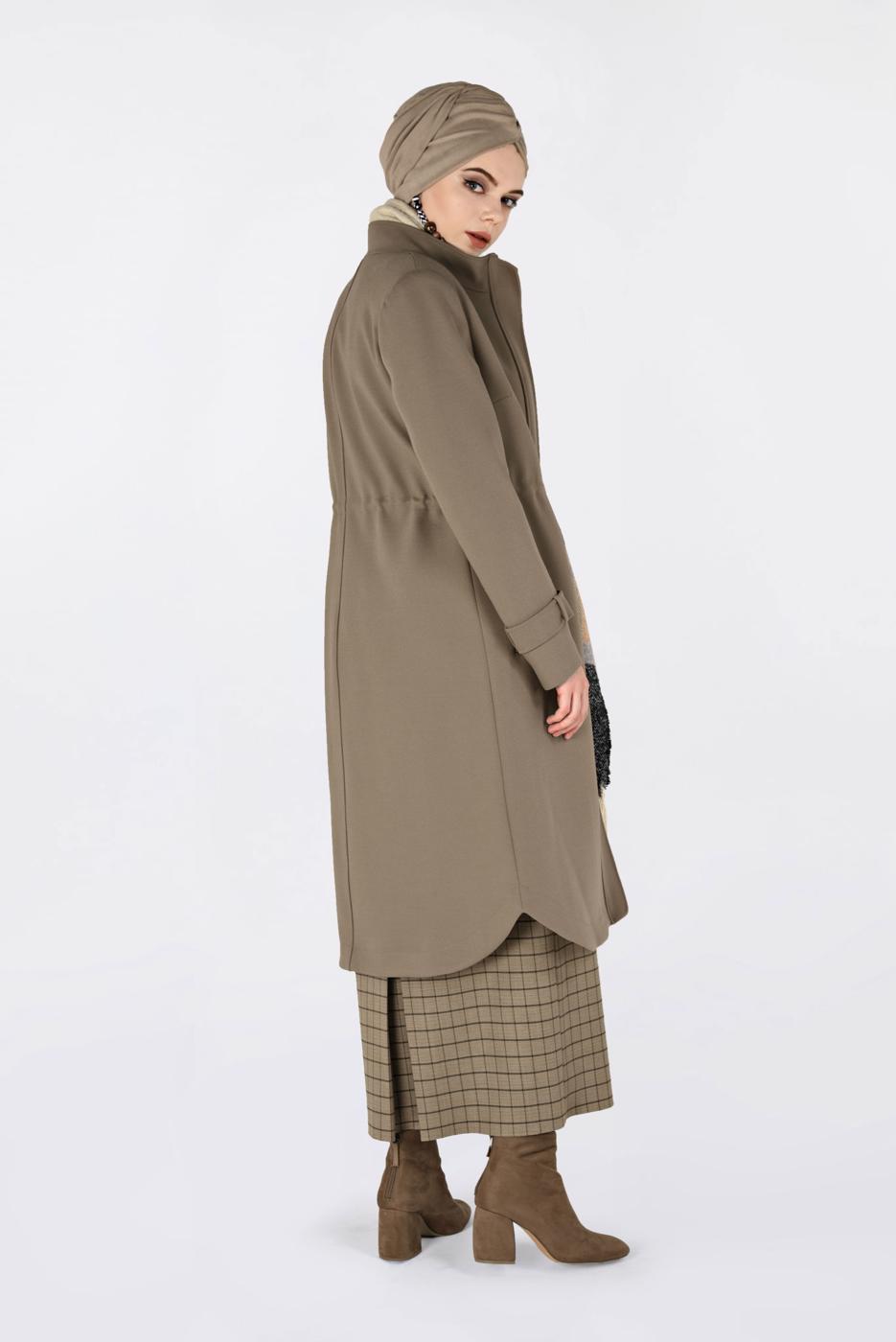 Tesettür giyim KAHVE FERMUARLI KAŞE KABAN 9812