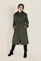 Tesettür giyim HAKİ FERMUARLI KAŞE KABAN 9812