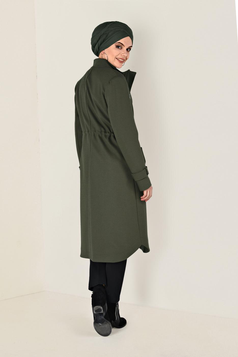 Tesettür giyim HAKİ FERMUARLI KAŞE KABAN 9812