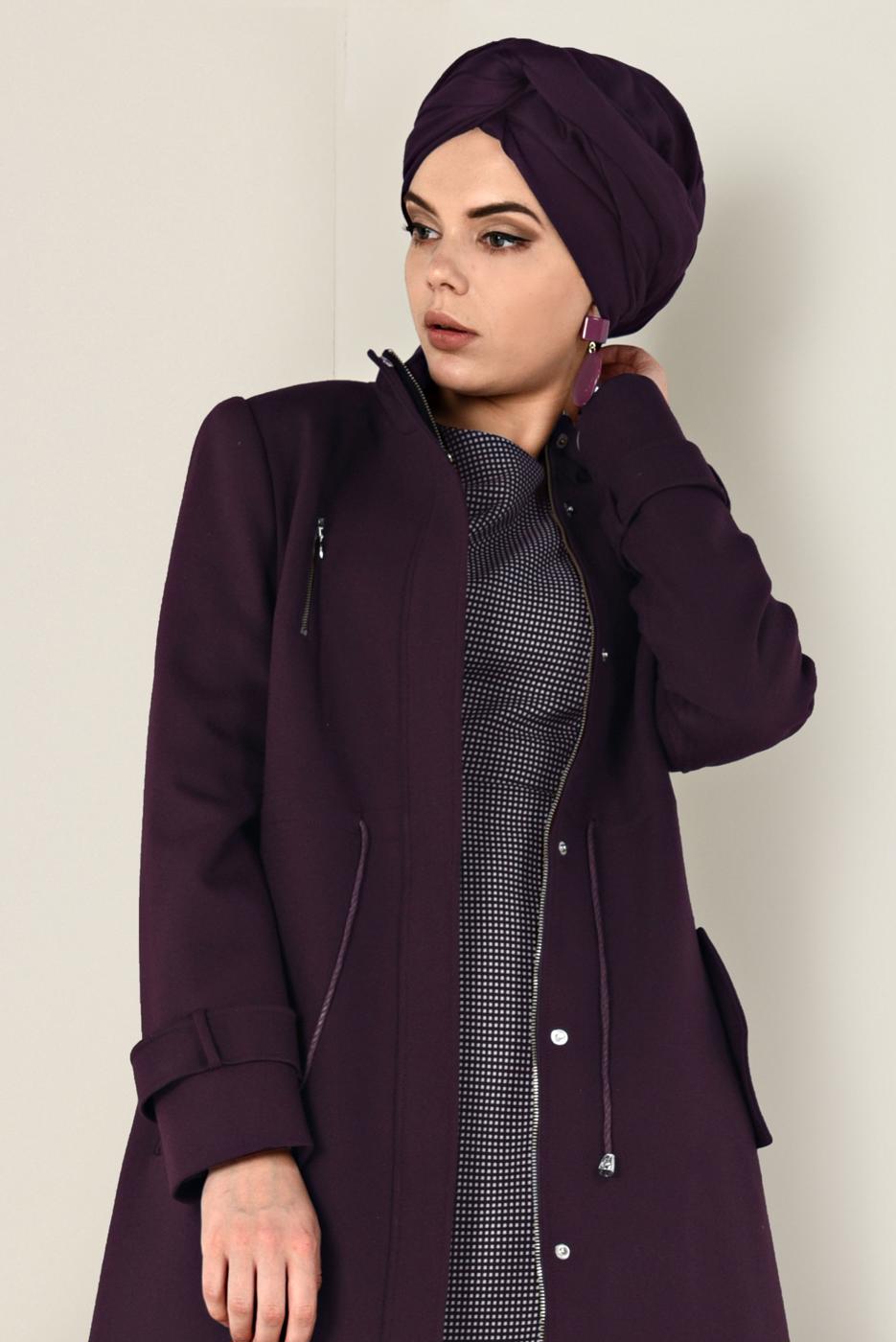 Tesettür giyim MÜRDÜM FERMUARLI KAŞE KABAN 9812