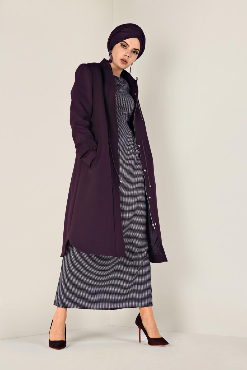 Tesettür giyim MÜRDÜM FERMUARLI KAŞE KABAN 9812