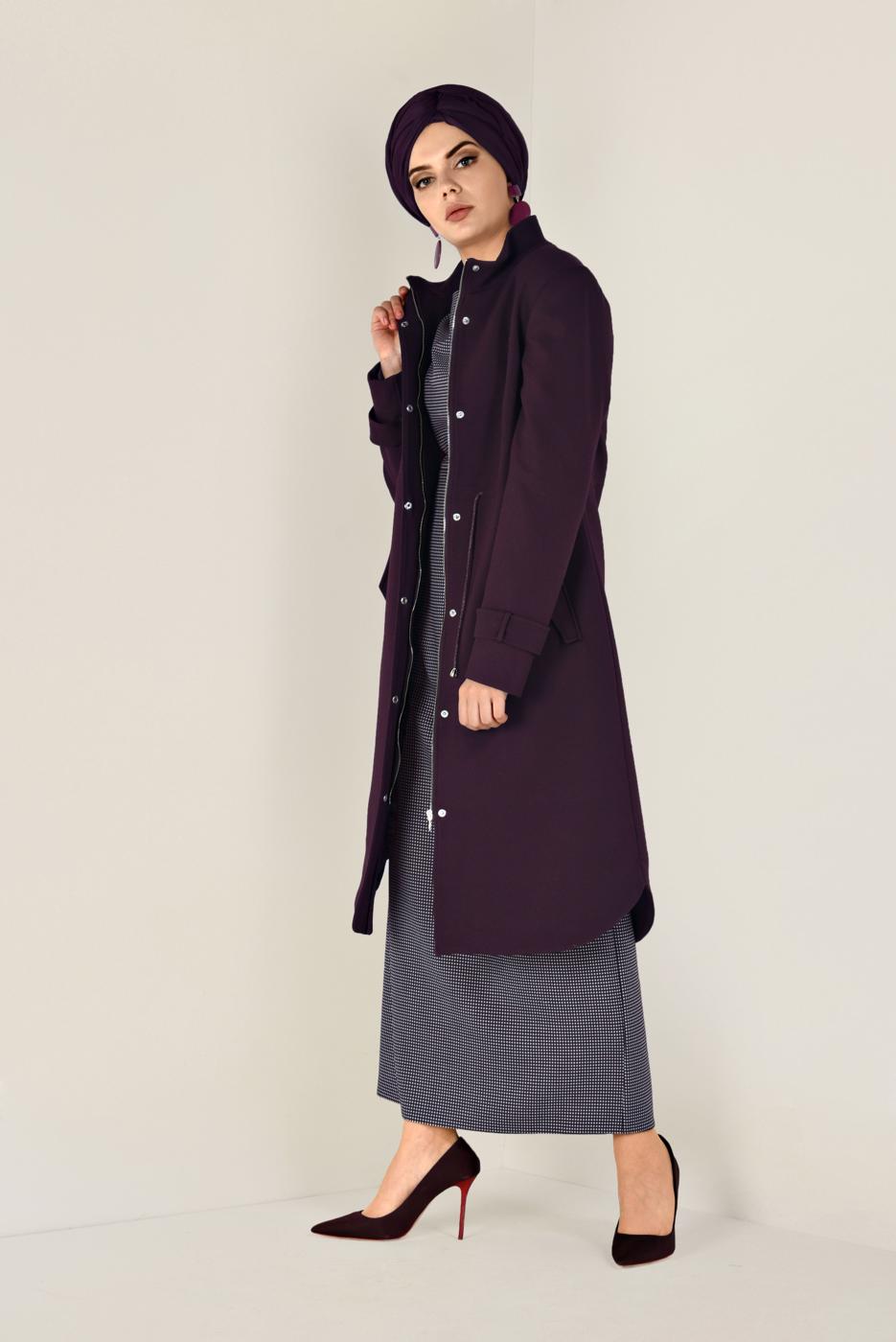 Tesettür giyim MÜRDÜM FERMUARLI KAŞE KABAN 9812