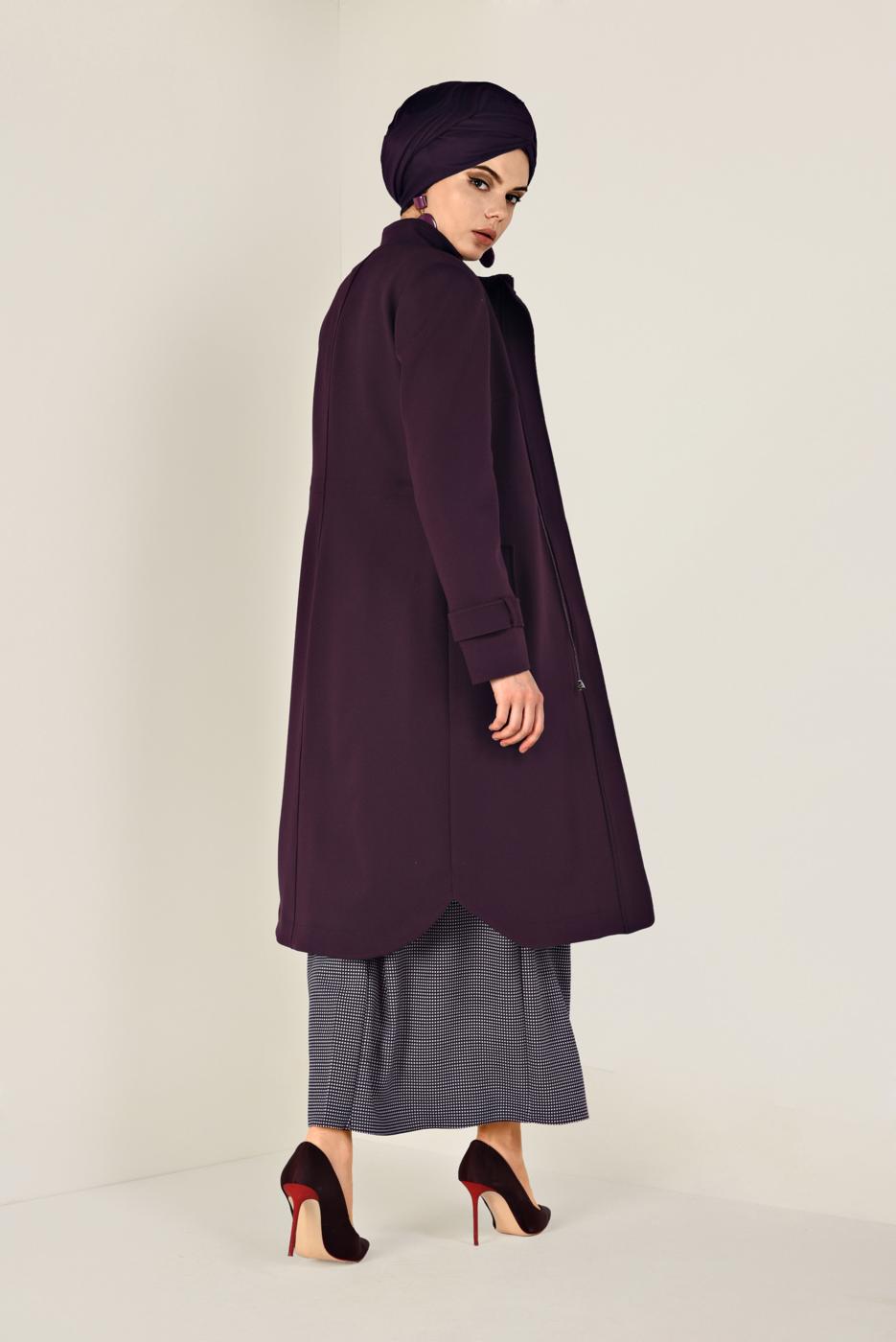 Tesettür giyim MÜRDÜM FERMUARLI KAŞE KABAN 9812