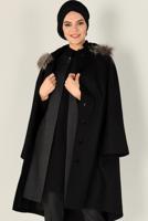 Tesettür giyim SİYAH BOYDAN DÜĞMELİ KAŞE KABAN 9819