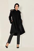 Tesettür giyim SİYAH BOYDAN DÜĞMELİ KAŞE KABAN 9819