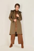 Tesettür giyim KAHVE BOYDAN DÜĞMELİ KAŞE KABAN 9819