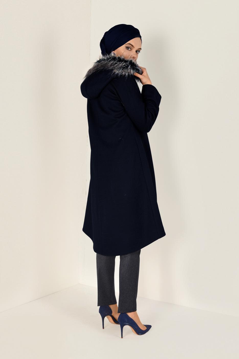 Tesettür giyim LACİVERT BOYDAN DÜĞMELİ KAŞE KABAN 9819