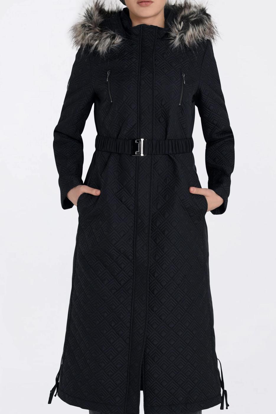 Tesettür giyim SİYAH BELDEN KEMERLİ GİZLİ FERMUARLI KABAN 9822