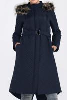 Tesettür giyim LACİVERT KAPÜŞONU KÜRKLÜ KEMERLİ KABAN 9824