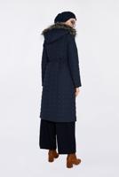 Tesettür giyim LACİVERT KAPÜŞONU KÜRKLÜ YANLARI FERMUAR DETAYLI KABAN 9825