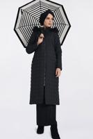 Tesettür giyim SİYAH KAPŞONU KÜRKLÜ FERMUARLI KABAN 9827