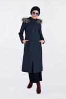 Tesettür giyim LACİVERT KAPŞONU KÜRKLÜ FERMUARLI KABAN 9827