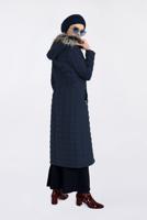 Tesettür giyim LACİVERT KAPŞONU KÜRKLÜ FERMUARLI KABAN 9827