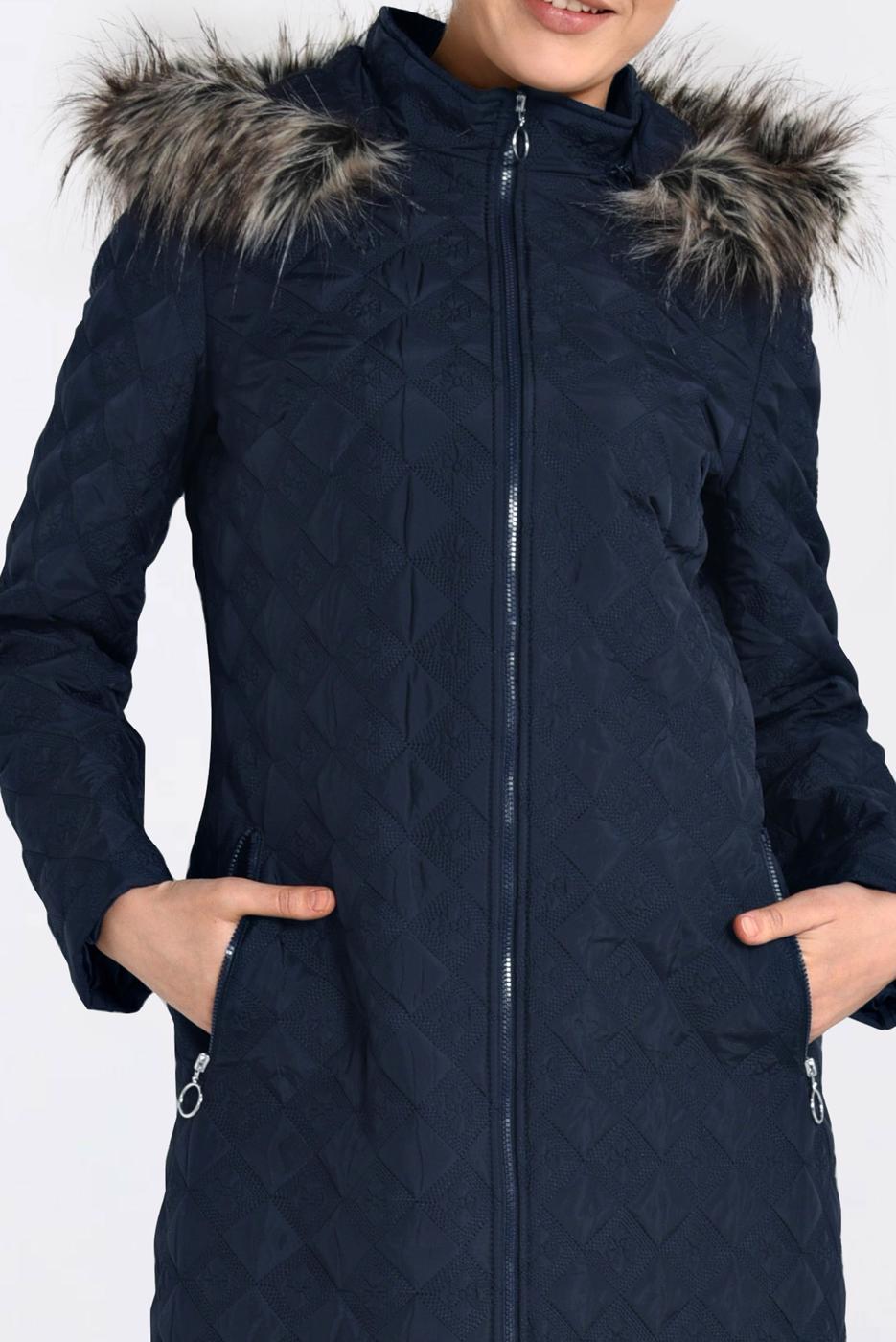 Tesettür giyim LACİVERT KAPŞONU KÜRKLÜ FERMUARLI KABAN 9827