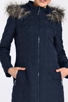 Tesettür giyim LACİVERT KAPŞONU KÜRKLÜ FERMUARLI KABAN 9827