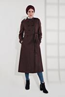 Tesettür giyim BORDO OMUZLARI APOLETLİ KRUVAZE KABAN 9832