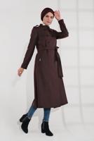 Tesettür giyim BORDO OMUZLARI APOLETLİ KRUVAZE KABAN 9832