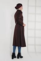 Tesettür giyim BORDO OMUZLARI APOLETLİ KRUVAZE KABAN 9832