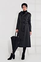 Tesettür giyim GRİ OMUZLARI APOLETLİ KRUVAZE KABAN 9832